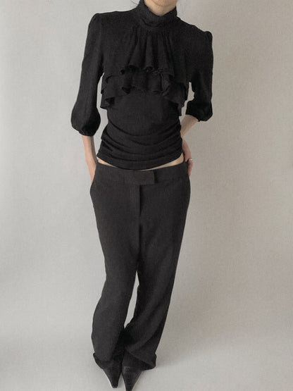 black half sleeve frill tops