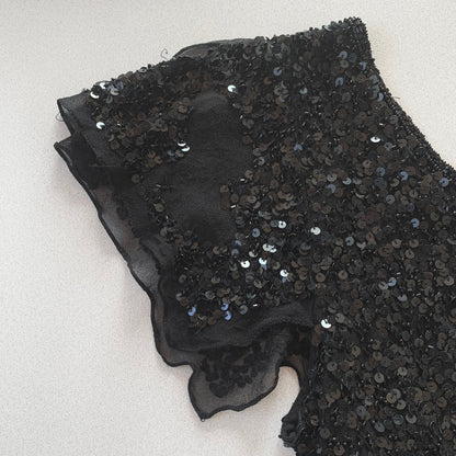 black sequins silk organzy tops