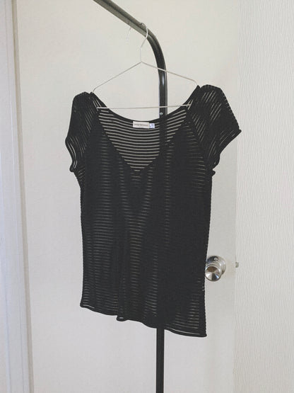 ARMANI black sheer stripe tops