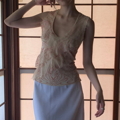 pink beige chiffon design tops