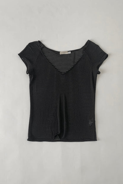 ARMANI black sheer stripe tops