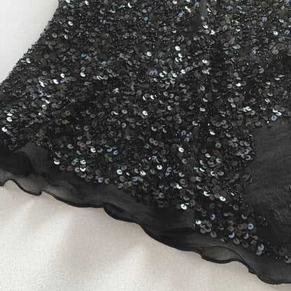 black sequins silk organzy tops