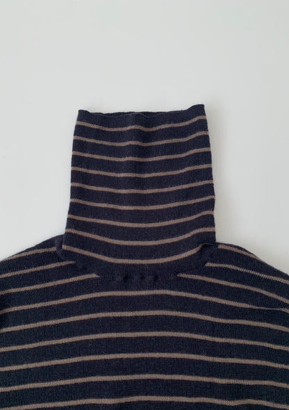 navy and beige stripe wool knit