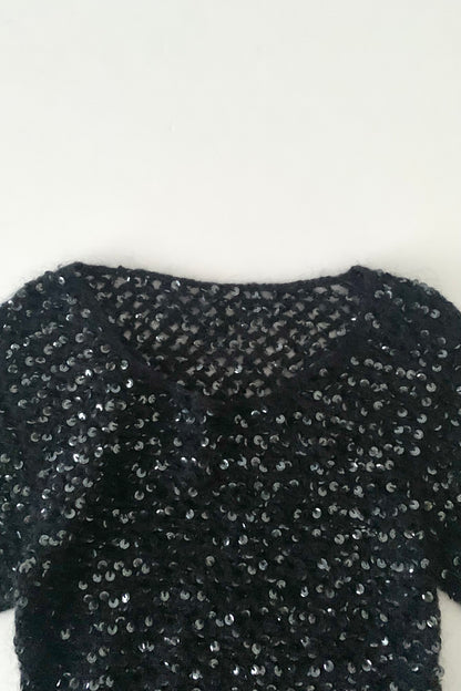 black mohair sequins knit tops