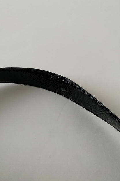 black enamel leather silver ring bag