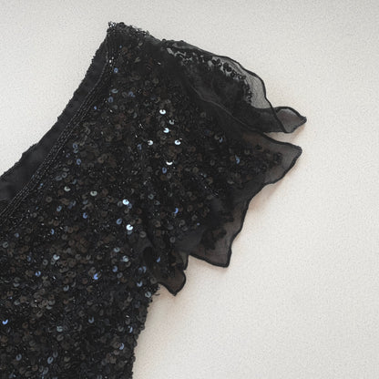 black sequins silk organzy tops
