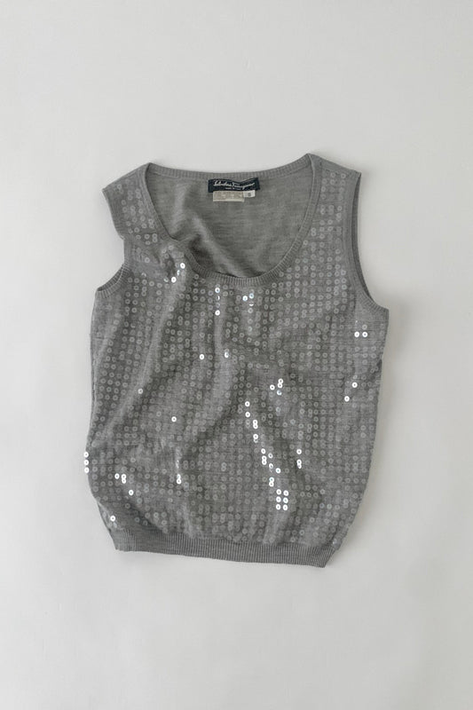 Salvatore Ferragamo gray sequins knit vest
