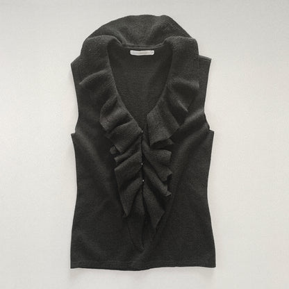 black v frill knit vest