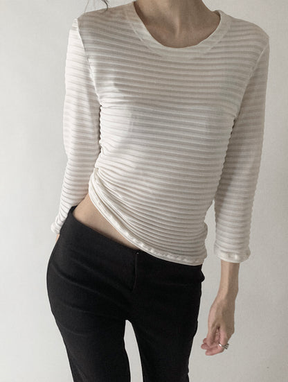 Italy ivory sheer stripe tops