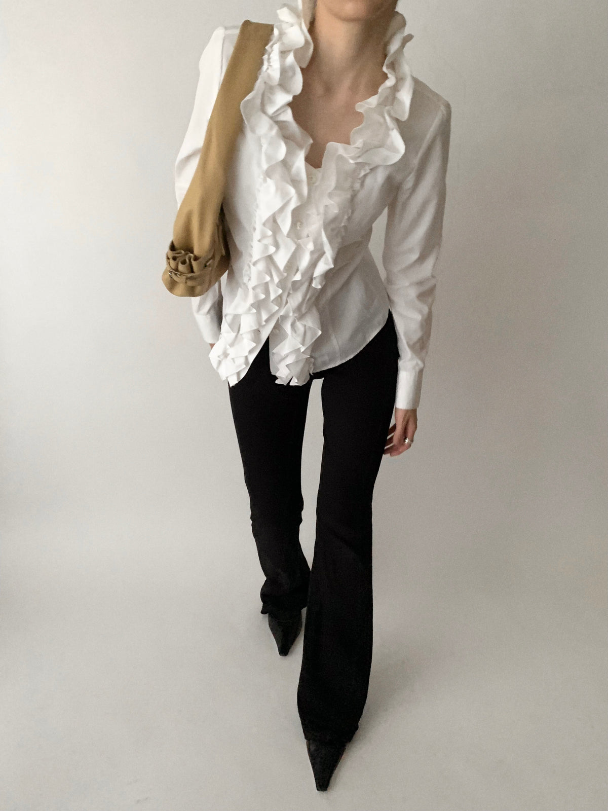 white pinstripe frill blouse
