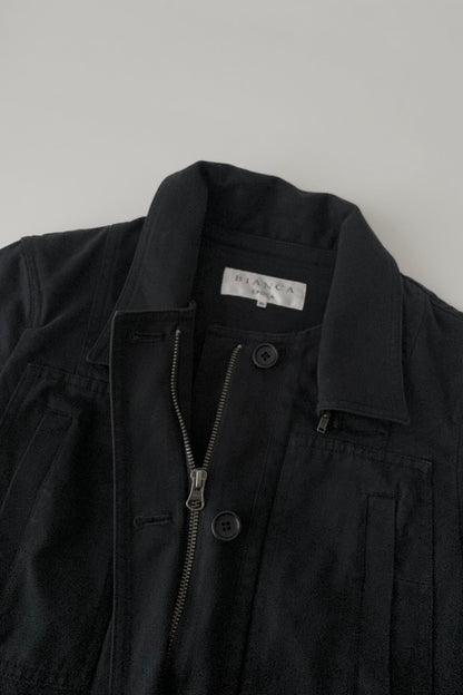 dark navy 2 way collar cotton jacket