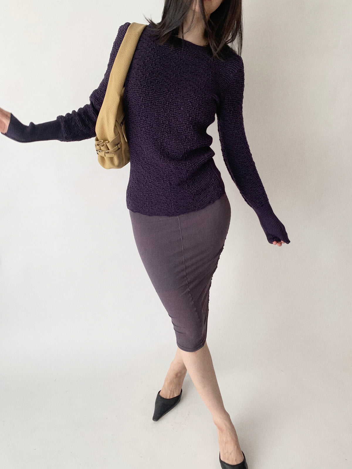 Italy dark purple textured wool knit tops