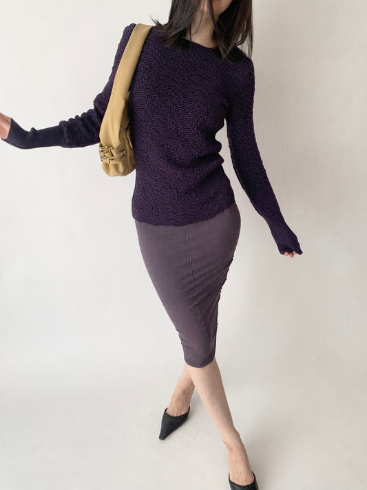 Italy dark purple textured wool knit tops