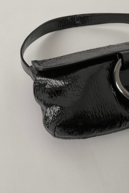black enamel leather silver ring bag