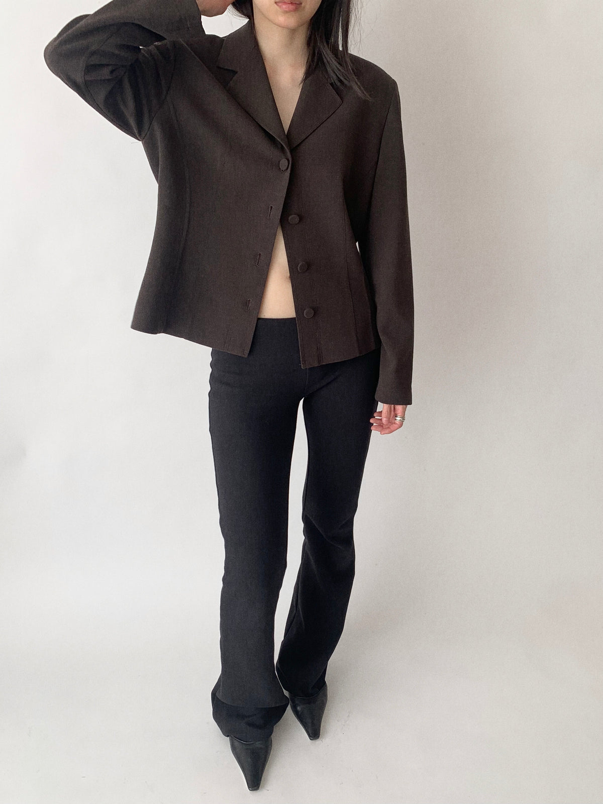 dark brown single breasted jacket