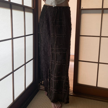 brown lace fringe long skirt