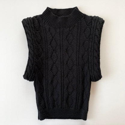 black side open knit vest