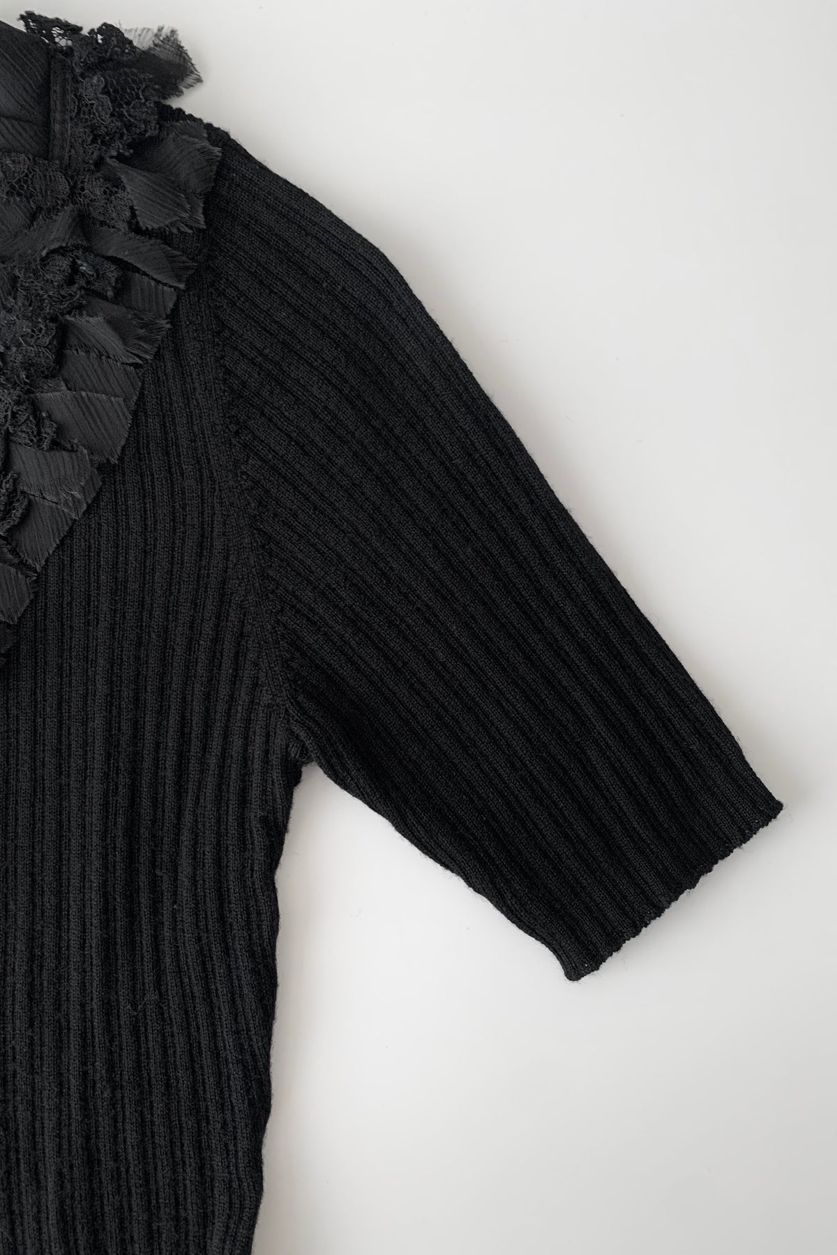 black wool v neck lace knit tops