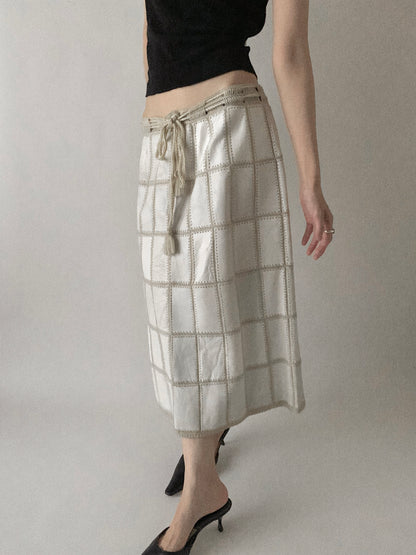 ivory leather knit design skirt