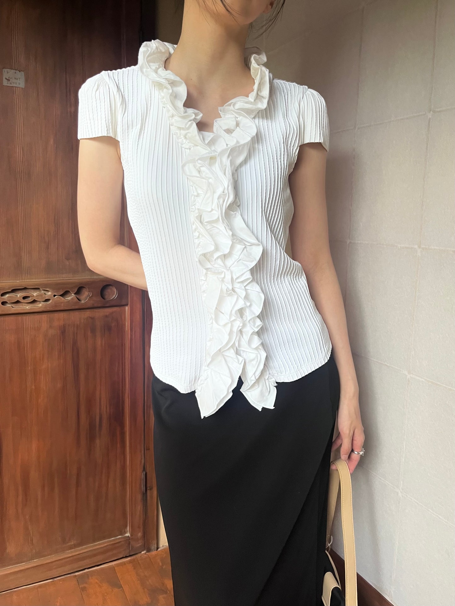 white frill stripe shirt blouse