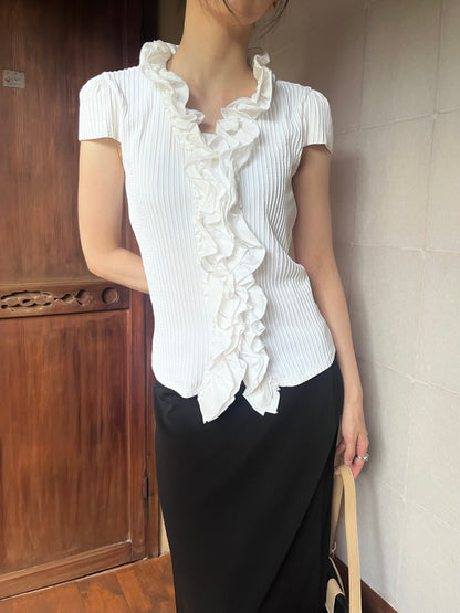 white frill stripe shirt blouse