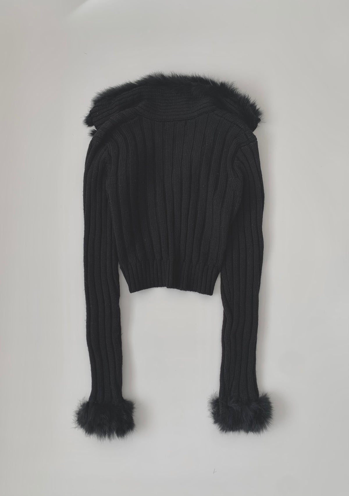 black fur knit short cardigan