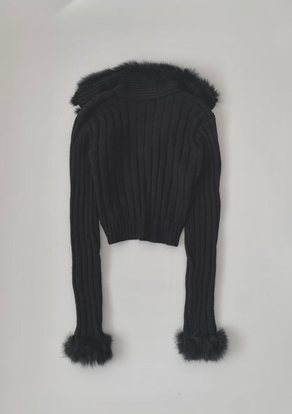 black fur knit short cardigan