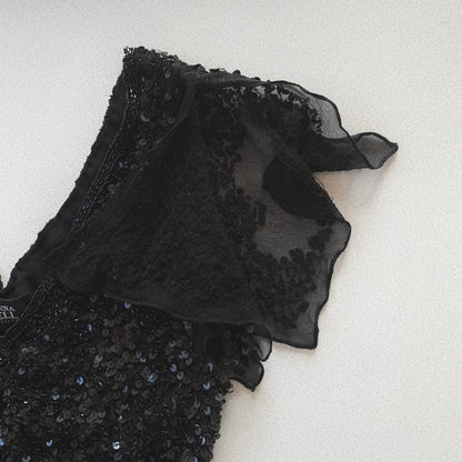 black sequins silk organzy tops