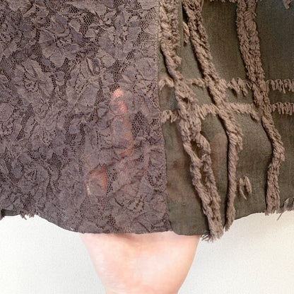 brown lace fringe long skirt