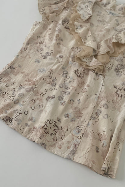 beige flower frill blouse