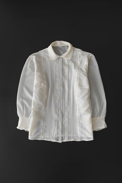 white multi buttons sheer chiffon  blouse