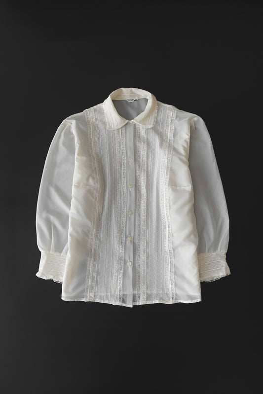 white multi buttons sheer chiffon  blouse