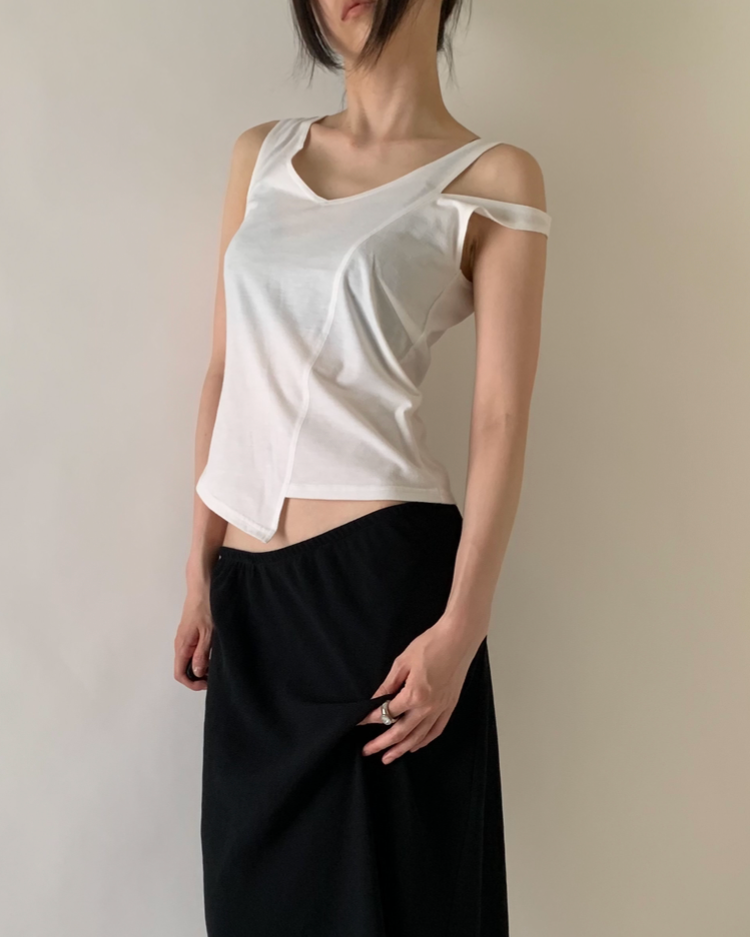 white asymmetry tops