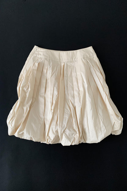 cream balloon flare silk skirt