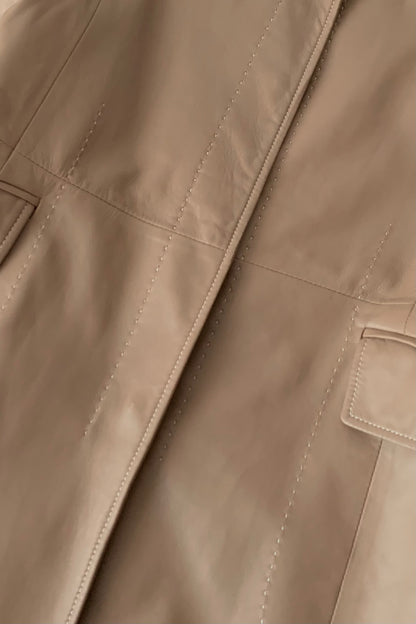 pink brown lamb leather stitch coat