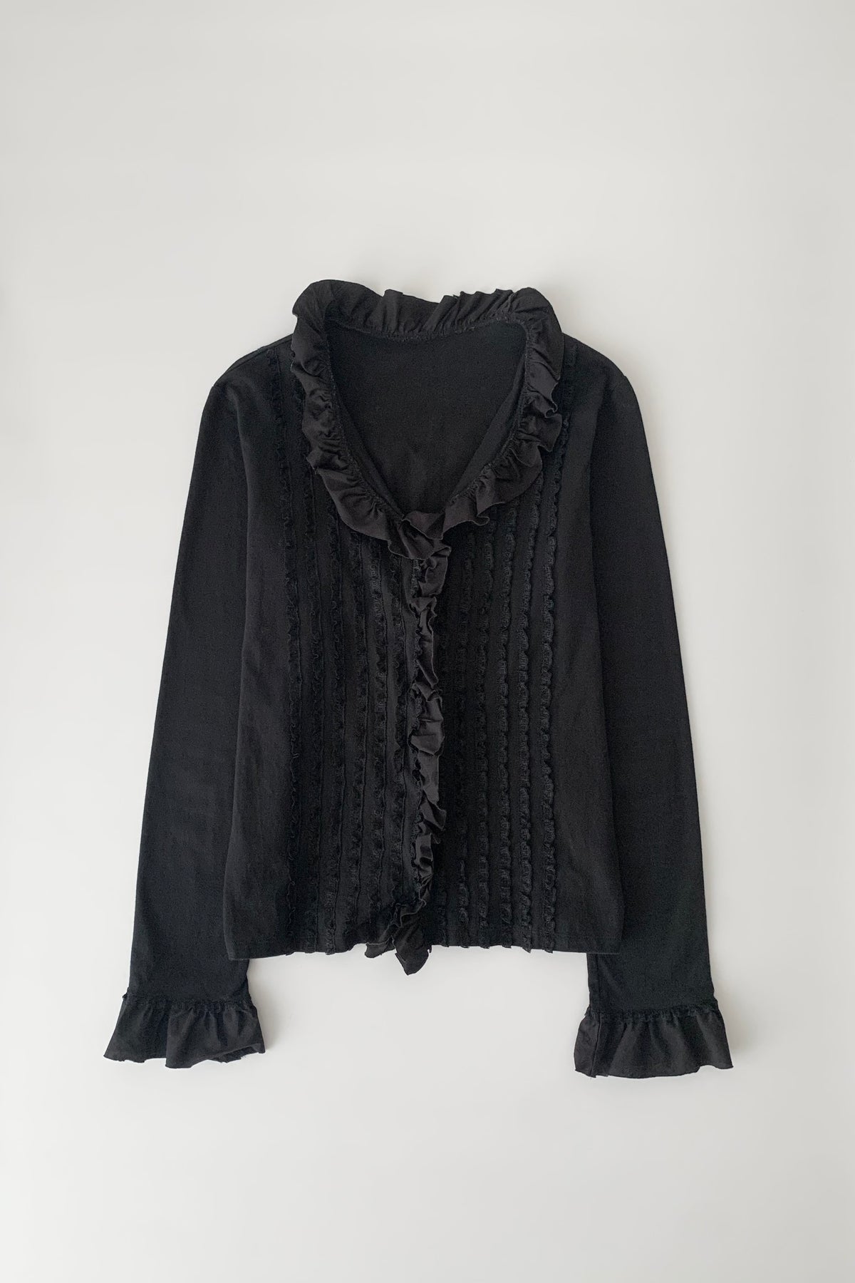 black frill buttons cotton cardigan