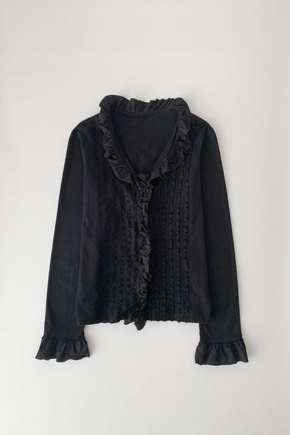 black frill buttons cotton cardigan
