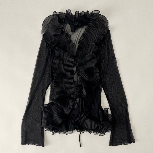 black tulle frill cardigan