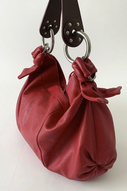 Italy red leather big size bag