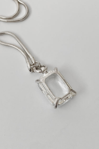 silver crystal long necklace