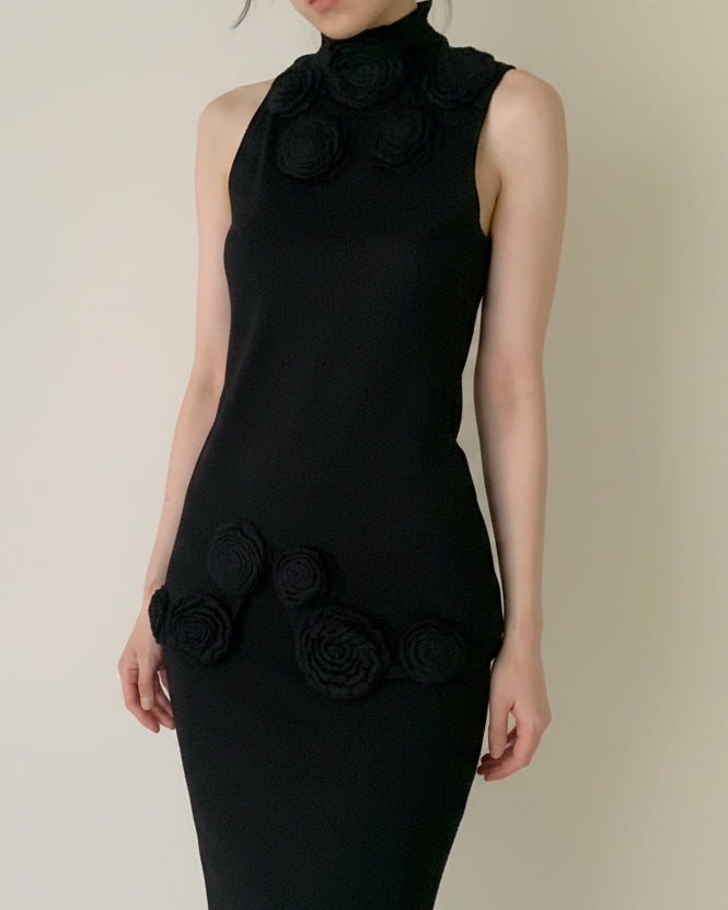 black rose motif knit vest
