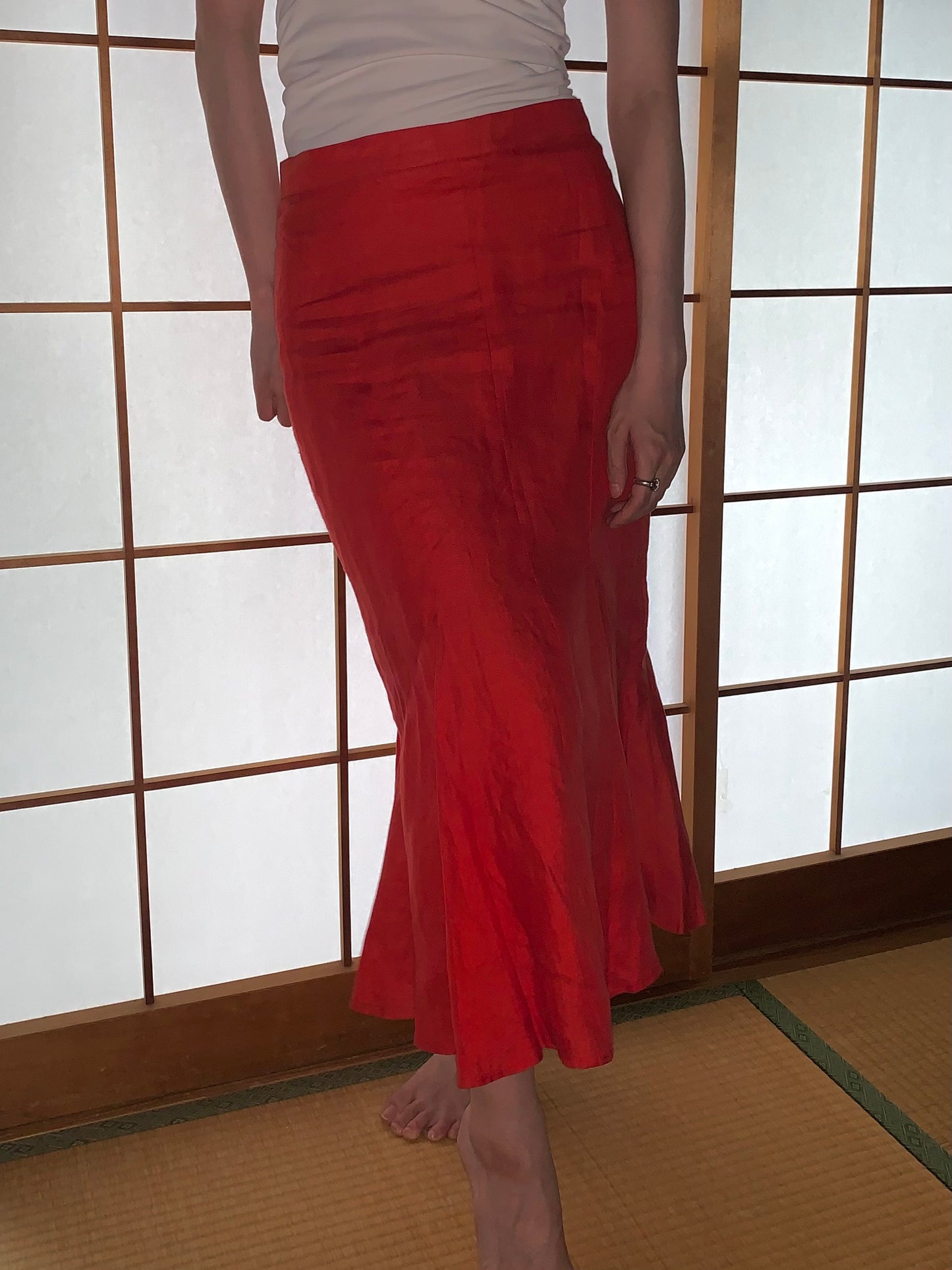 Italy red linen flare skirt